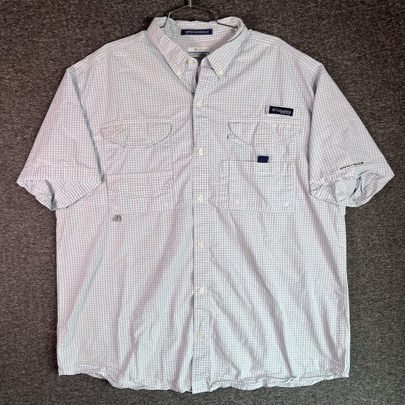 Columbia Super Bonehead PFG Shirts Mens Size XL Light Blue Checker Vented Fshing - Picture 1 of 16